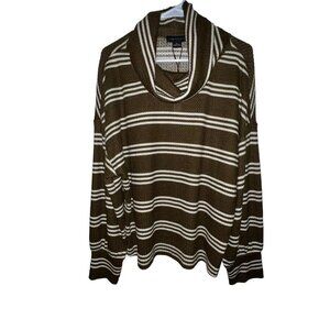 NWT Sanctuary Klara Waffle Knit Top Cowl Neck Women Size XXL Brown Striped Shirt